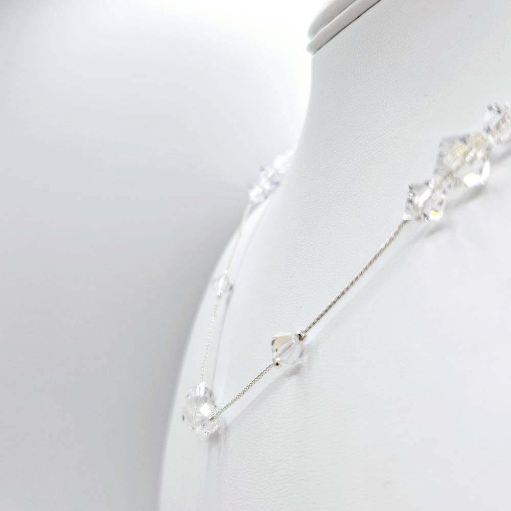 Clear Beaded Silver Necklace NWT - Picture 2 of 4